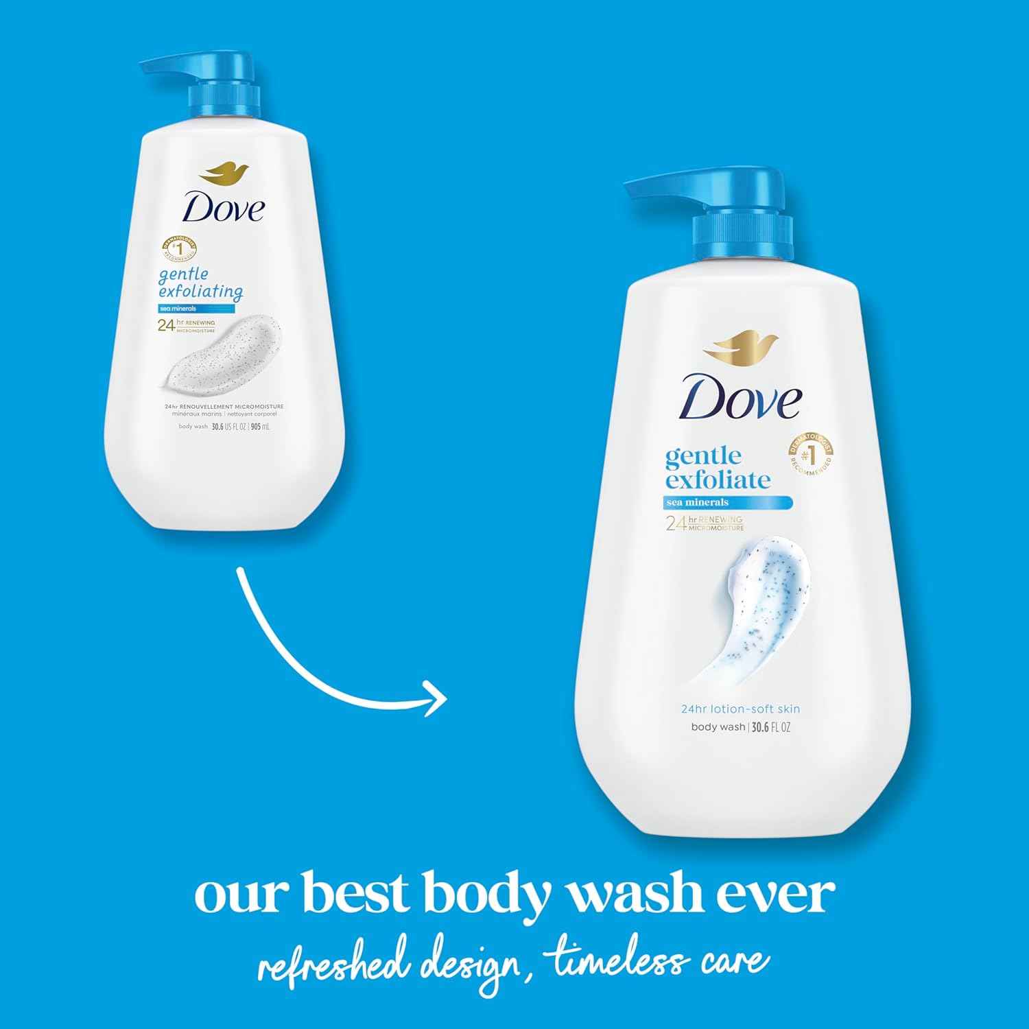 Dove Gentle Exfoliate Body Wash Pump – Mango Butter Scent Shower for a Refreshing Tropical Self-Care Routine, 30.6 oz