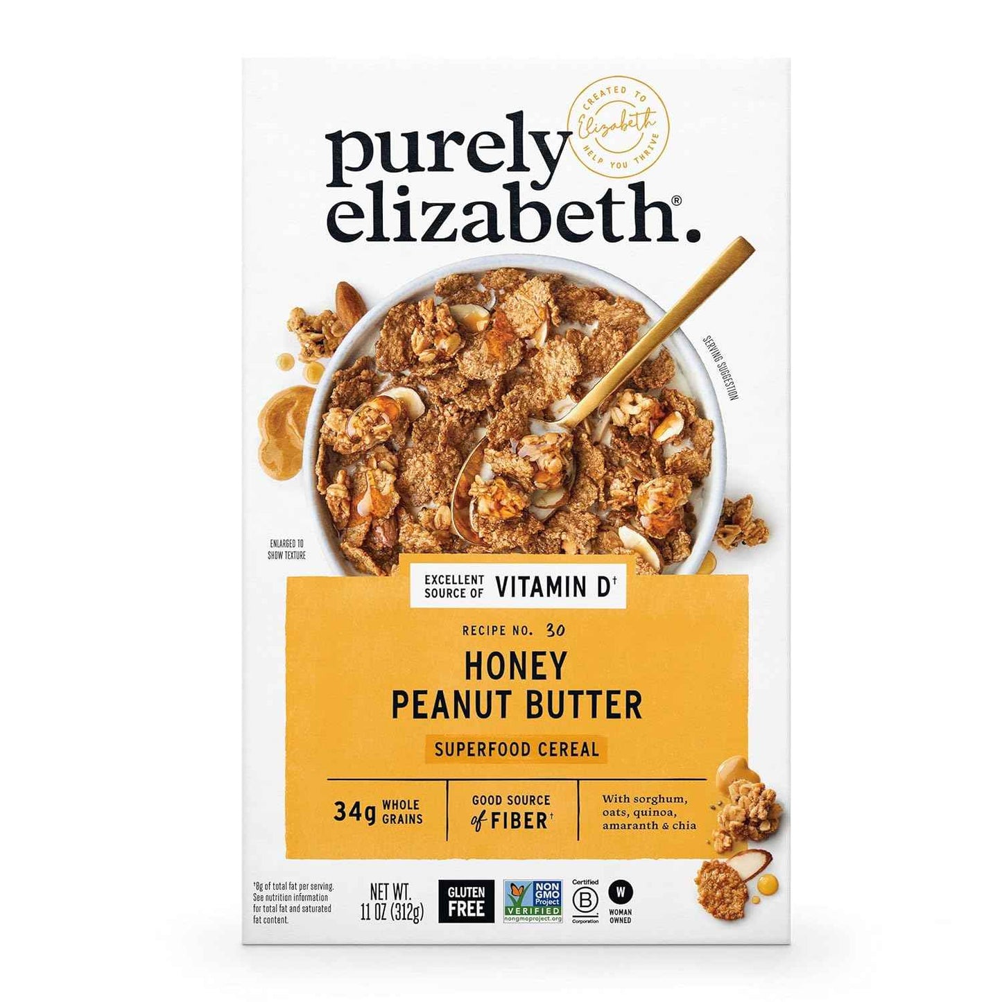 Purely Elizabeth Honey Peanut Butter Cereal – Clean-Label Breakfast Bowl for Health-Conscious Home Kitchens, 6g Fiber