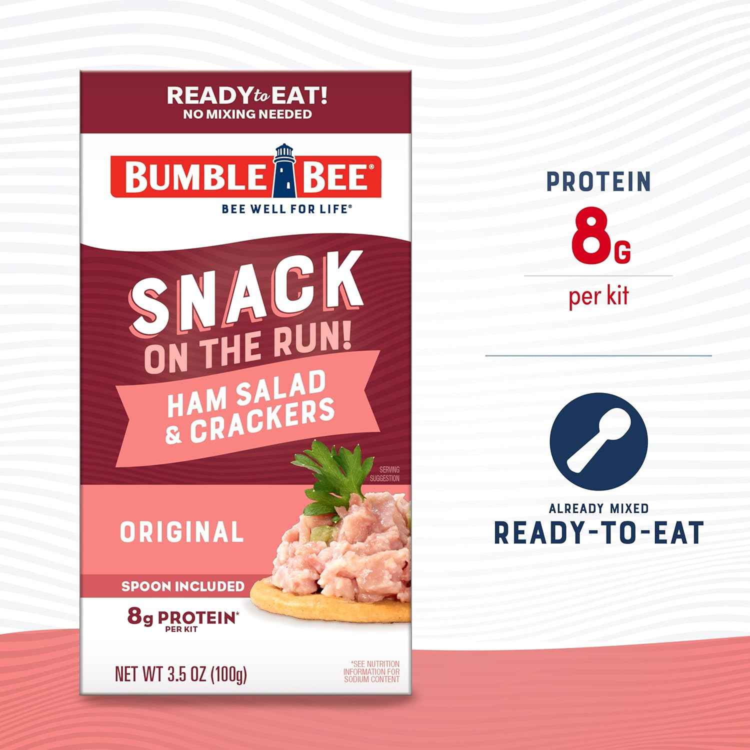 Bumble Bee Snack On The Run Ham Salad with Crackers - Quick Protein Break for Commutes and Midday Focus