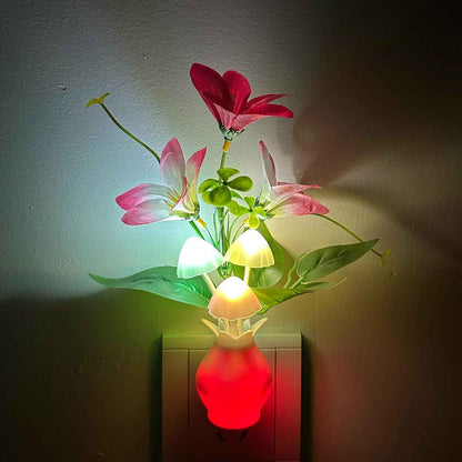 MushroomBloom Flameless Night Light – Auto Sensor Plug in Lamp for Hallway Stairs and Bedroom Safety