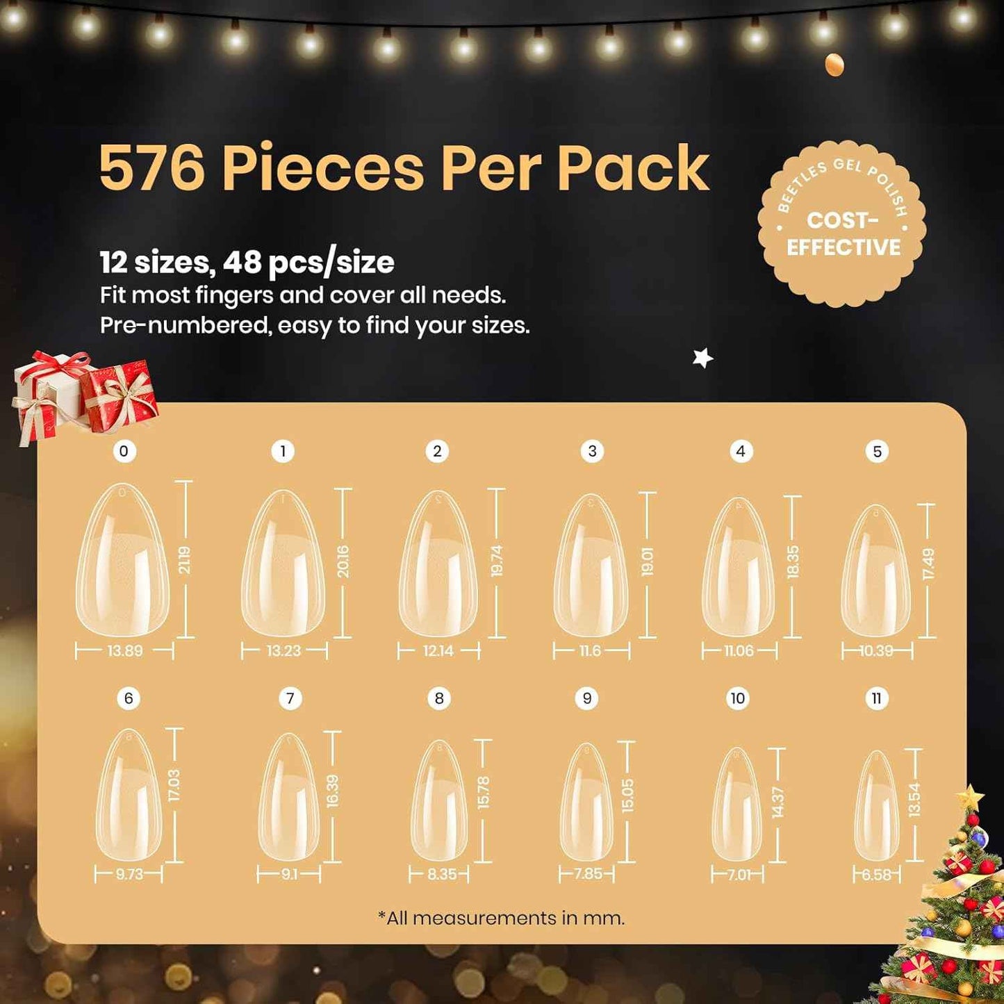 Beetles Gel Nail Tips 576Pcs Pre-shape Short Almond Etch-X Nail Tips – High-End Nail Enhancement Collection, Crafted Etch-X PMMA Tips for Refined At-Home Results