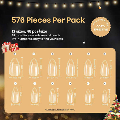 Beetles Gel Nail Tips 576Pcs Pre-shape Short Almond Etch-X Nail Tips – High-End Nail Enhancement Collection, Crafted Etch-X PMMA Tips for Refined At-Home Results