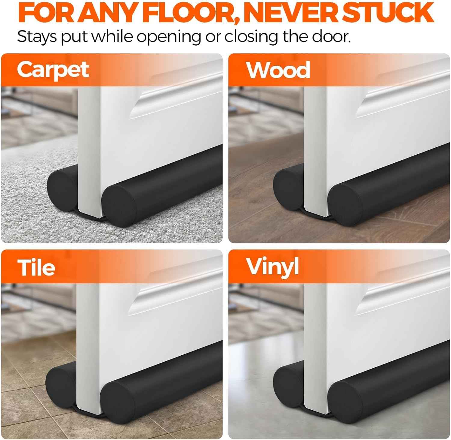 Holikme Door Draft Stopper – Sleek Black Door Sweep for Bedroom Decor and Cozy Living Room Style