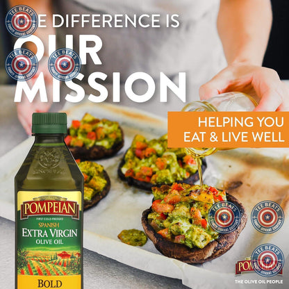 Pompeian Spanish Bold Extra Virgin Olive Oil – Premium Pantry Statement Bottle for Elevated Home Kitchens, NAOOA Certified