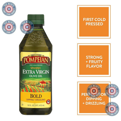 Pompeian Spanish Bold Extra Virgin Olive Oil – Premium Pantry Statement Bottle for Elevated Home Kitchens, NAOOA Certified