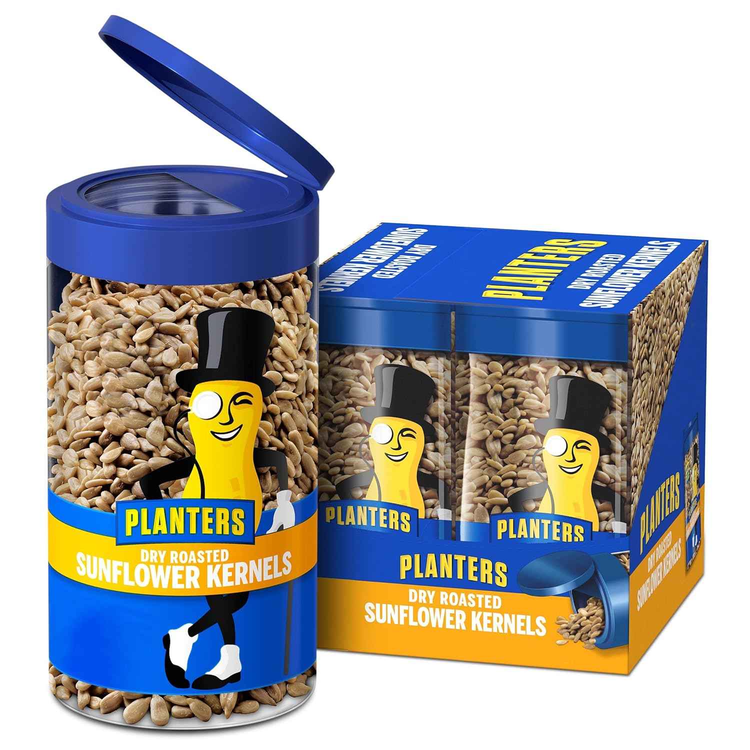 PLANTERS Pop & Pour Sunflower Seeds – Thoughtful Snack Gift for Dad and Grandpa, Resealable 4 Jar Pack