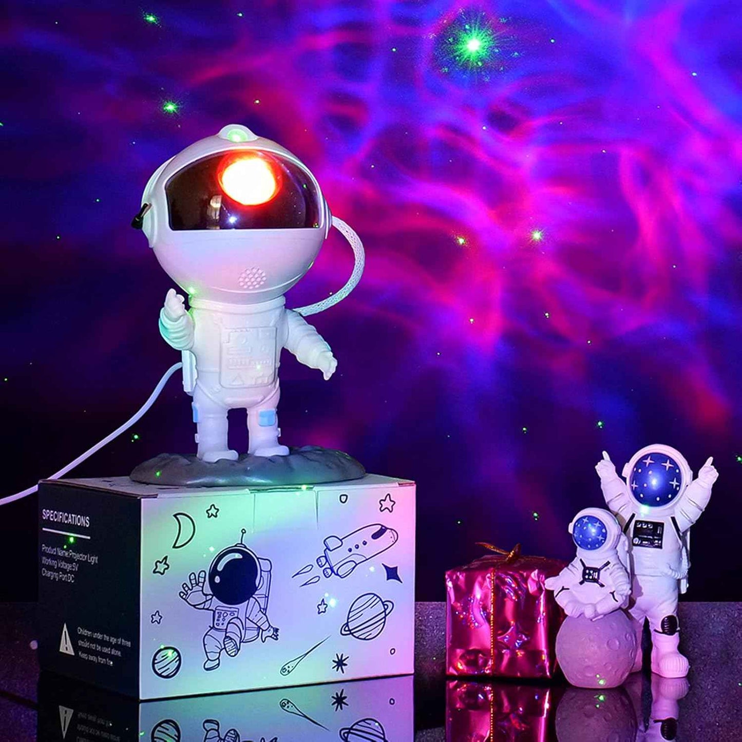 Astronaut Star Projector – Calming Bedroom Light for Kids, 8 Nebula Colors and Green Stars