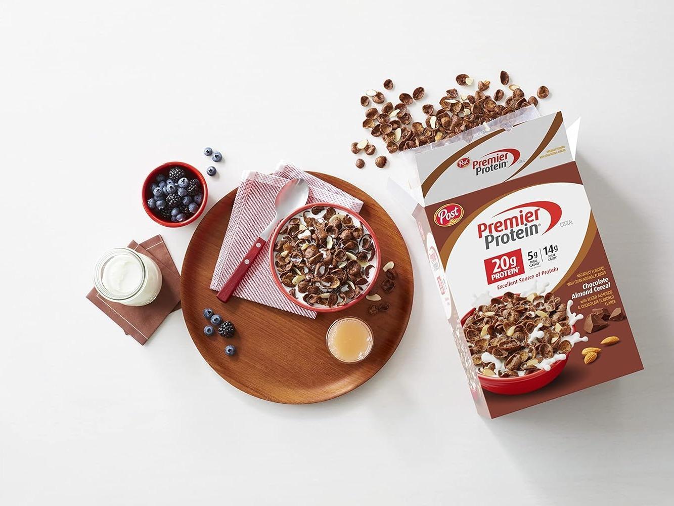 Post Premier Protein Chocolate Almond Cereal — Nutrient-Dense Wellness Pantry Staple, 20g Protein Flakes with Real Sliced Almonds