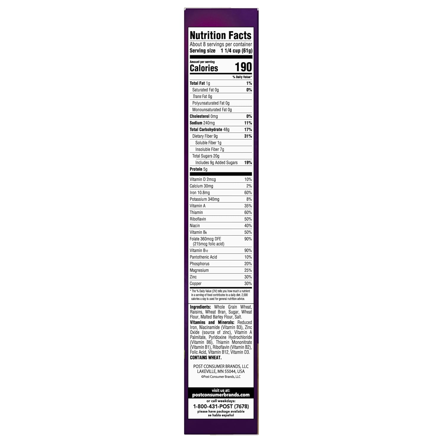 Post Raisin Bran Cereal – Quick Fiber-Rich Breakfast Fuel for Busy Workdays, 16.6 oz