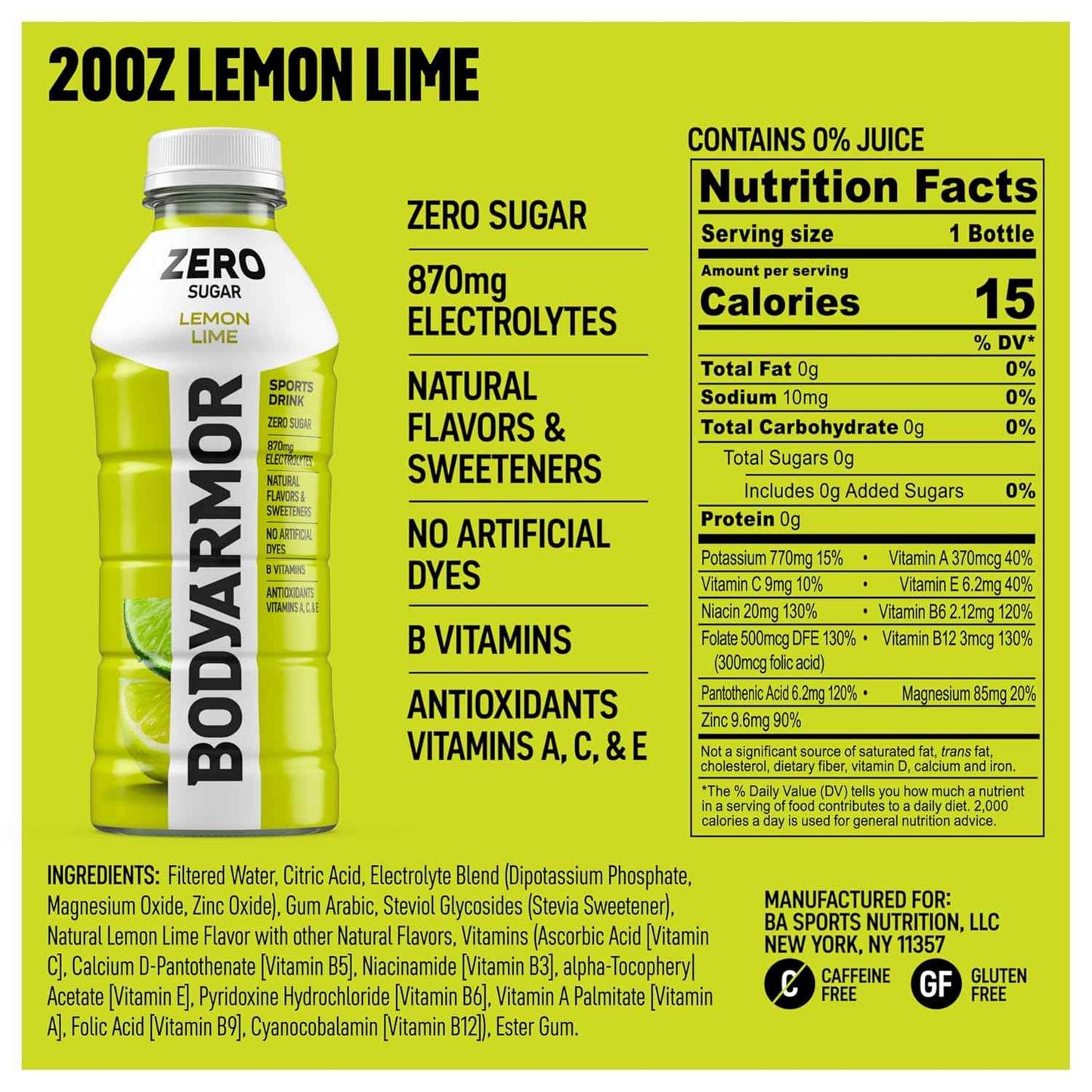 BODYARMOR ZERO Sugar Fruit Punch – Clean Electrolyte Drink for Self-Care Rituals and Stress-Free Hydration