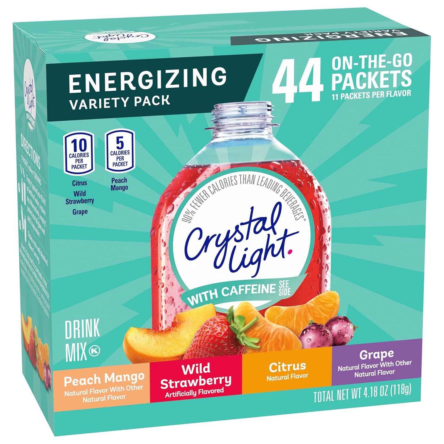 Crystal Light Energizing Powdered Drink Mix – Mid-Day Focus Companion for Remote Workers and Commuters, 44 ct