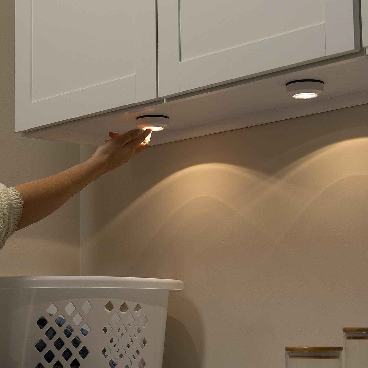 Amazon Basics LED Puck Lights, Battery Operated, 2 Pack — Clean, Cable-Free Lighting for Minimalist Closets and Pantries