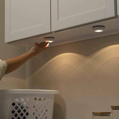 Amazon Basics LED Puck Lights, Battery Operated, 2 Pack — Clean, Cable-Free Lighting for Minimalist Closets and Pantries