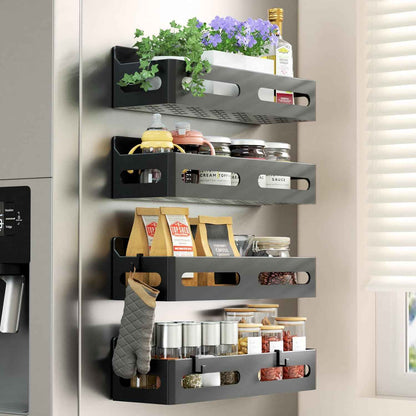 4 Pack Magnetic Spice Rack for Refrigerator – Thoughtful Housewarming Gift for New Homeowners, Tool-Free Kitchen Organizer