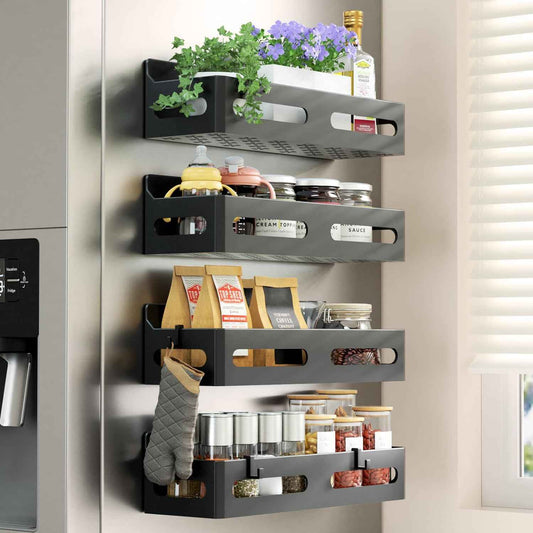 4 Pack Magnetic Spice Rack for Refrigerator – Thoughtful Housewarming Gift for New Homeowners, Tool-Free Kitchen Organizer