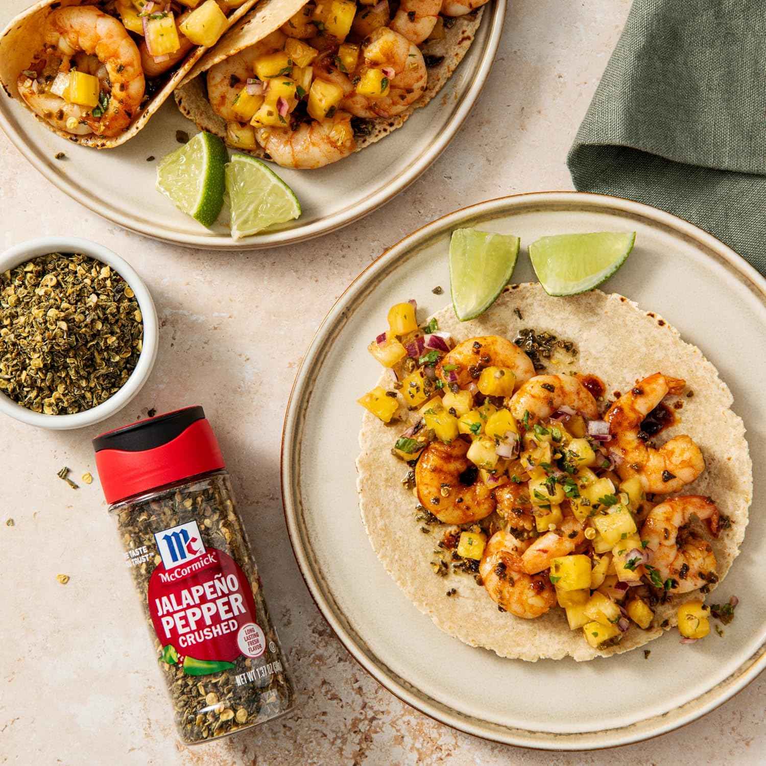 McCormick Crushed Jalapeño Pepper, 1.37 oz — Portable Spice for Patio Grilling and Outdoor Taco Bars, SnapTight Shaker