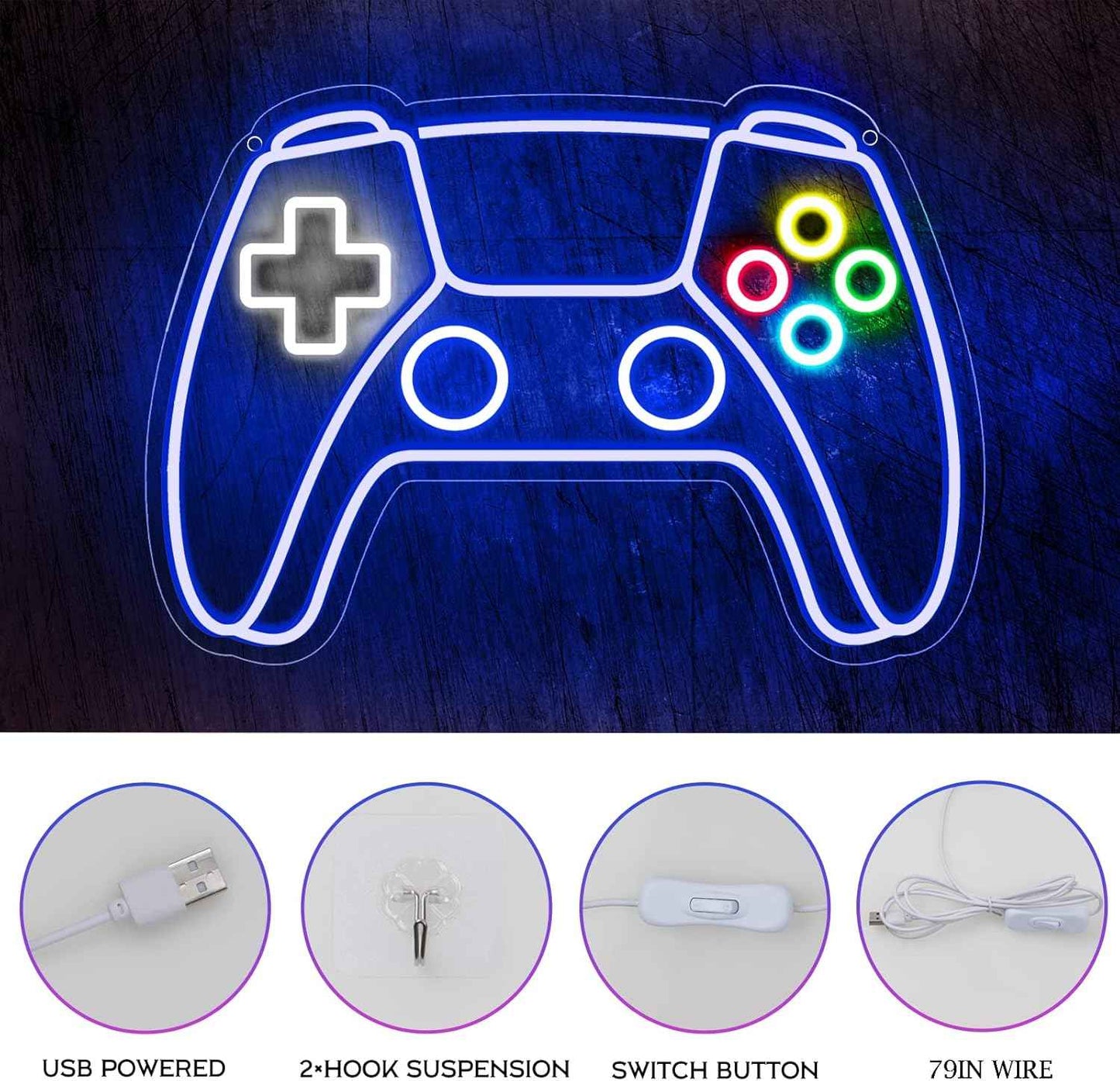 AQUOS Neon Signs Gamepad LED Neon Light – Cool Birthday Gift for Teen Boys and Gamers, USB Powered Boys Room Wall Decor