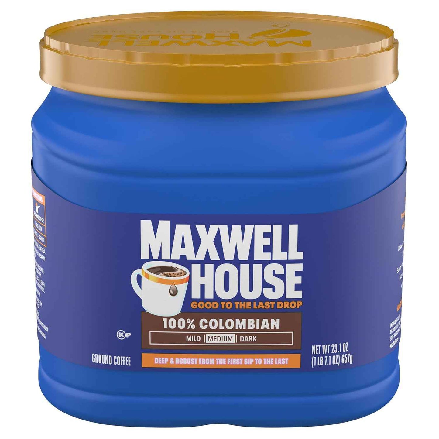 Maxwell House 100% Colombian Medium Roast Coffee 23.1oz – Lower-Caffeine Daily Ritual for Sensitive Stomachs
