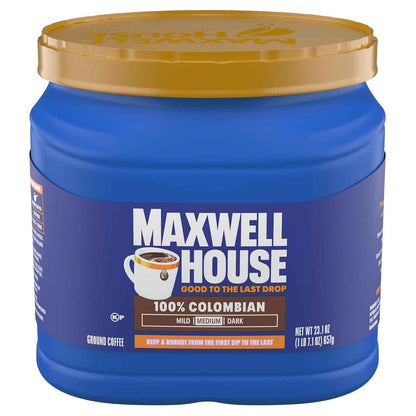Maxwell House 100% Colombian Medium Roast Coffee 23.1oz – Lower-Caffeine Daily Ritual for Sensitive Stomachs