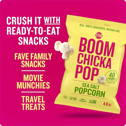 Angie's BOOMCHICKAPOP Sea Salt Popcorn – Gluten-Free Vegan Snack for Family Movie Night with Kids
