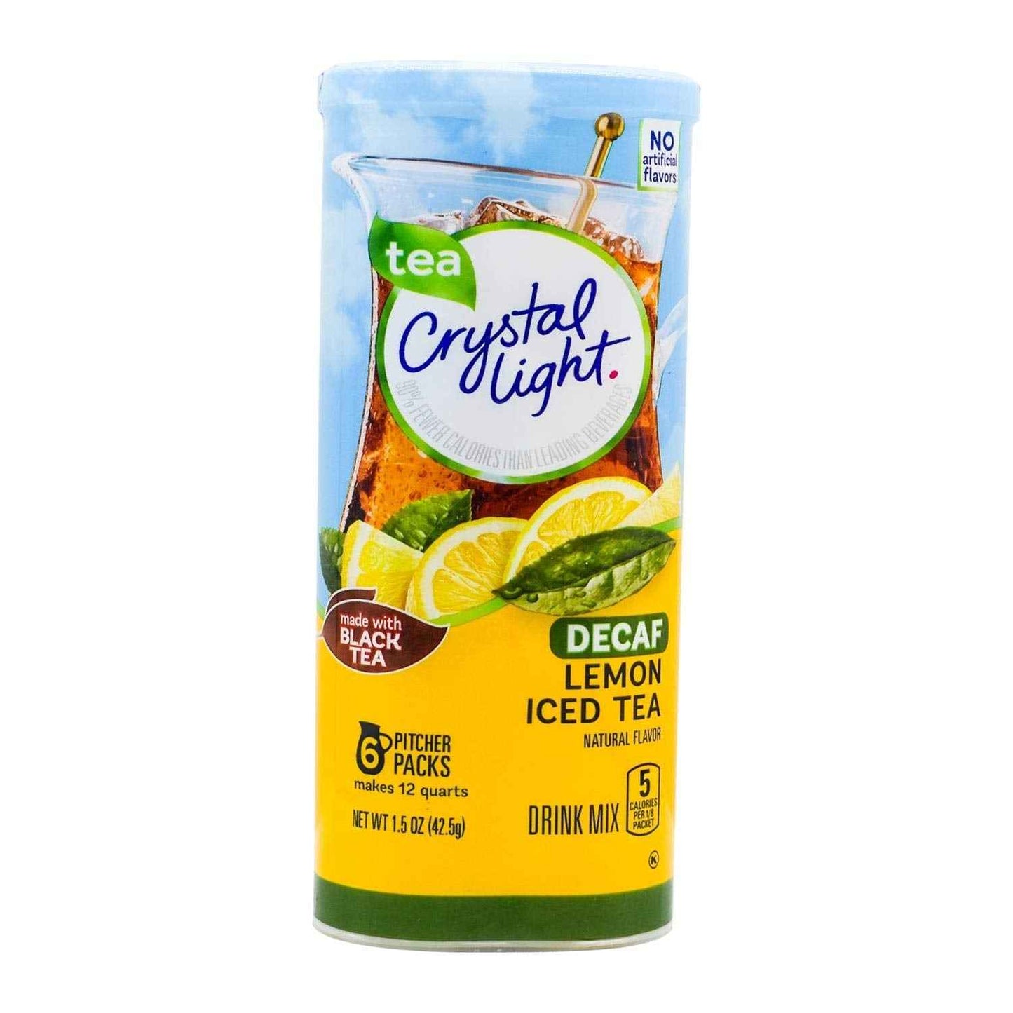 Crystal Light Decaf Lemon Iced Tea Mix – Sugar-Free Family Drink for Kids Lunchboxes and Backyard Cookouts, 6 Pitcher Packets