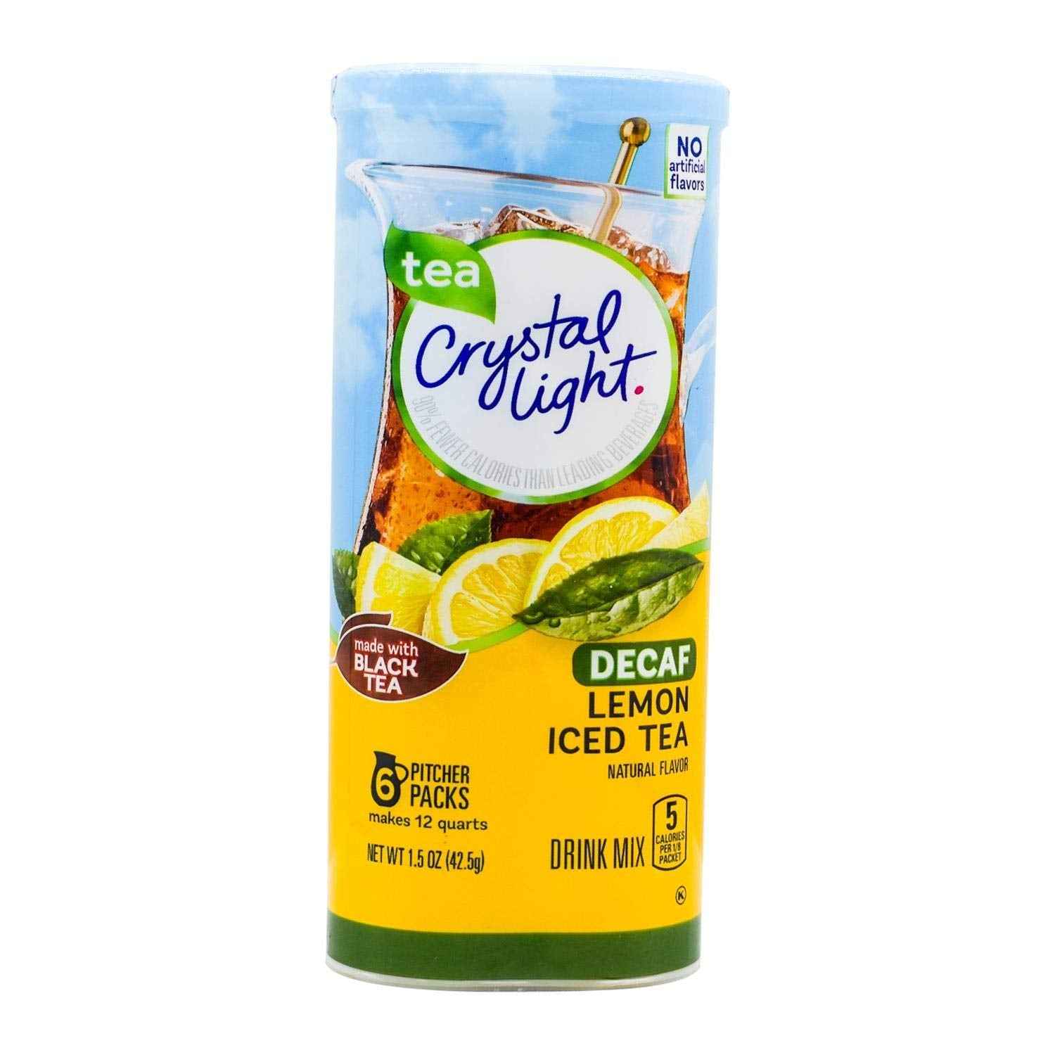 Crystal Light Decaf Lemon Iced Tea Mix – Sugar-Free Family Drink for Kids Lunchboxes and Backyard Cookouts, 6 Pitcher Packets