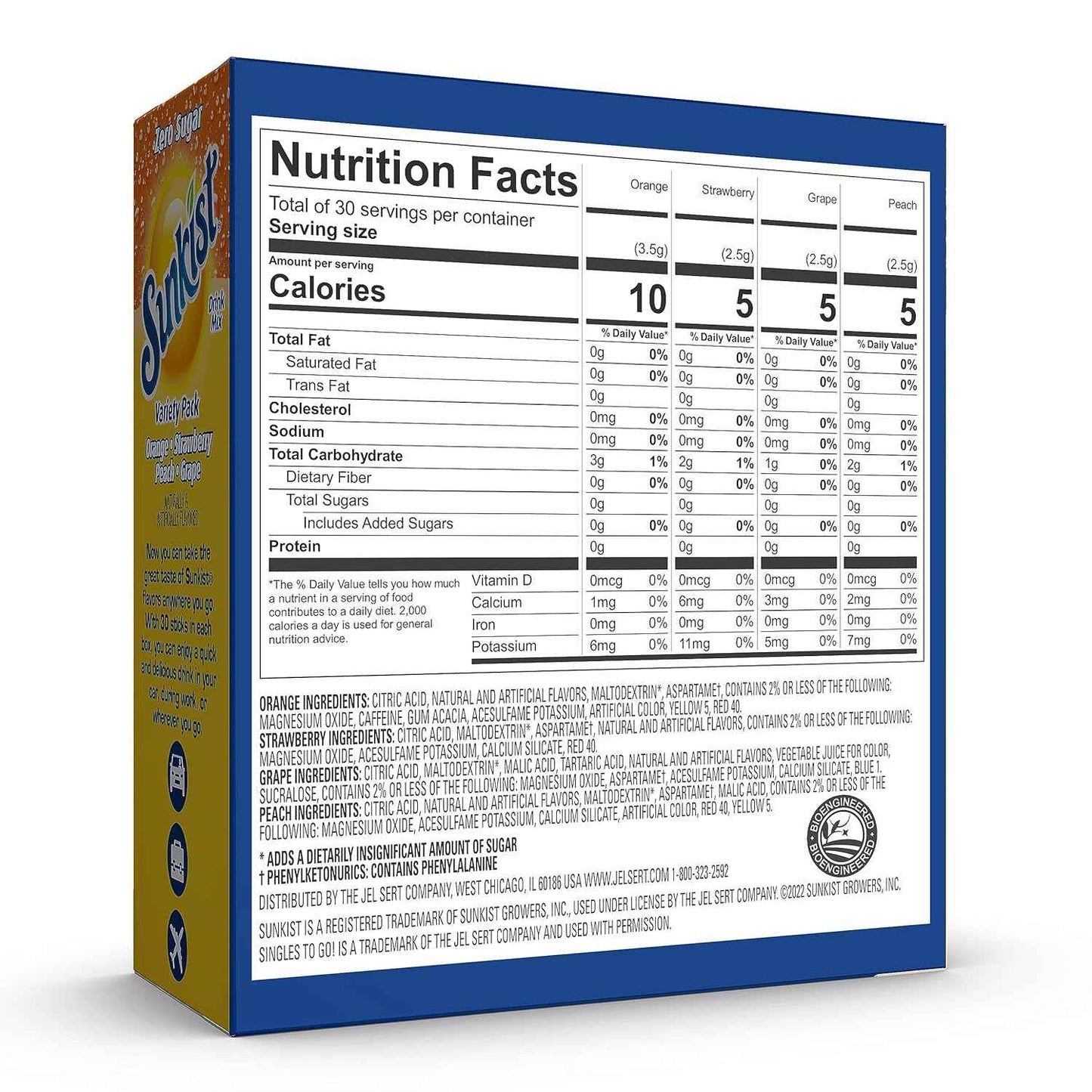 Sunkist Sugar-Free Drink Mix Sticks for Fitness Routines and Daily Wellness – Caffeine-Free Flavored Water Variety
