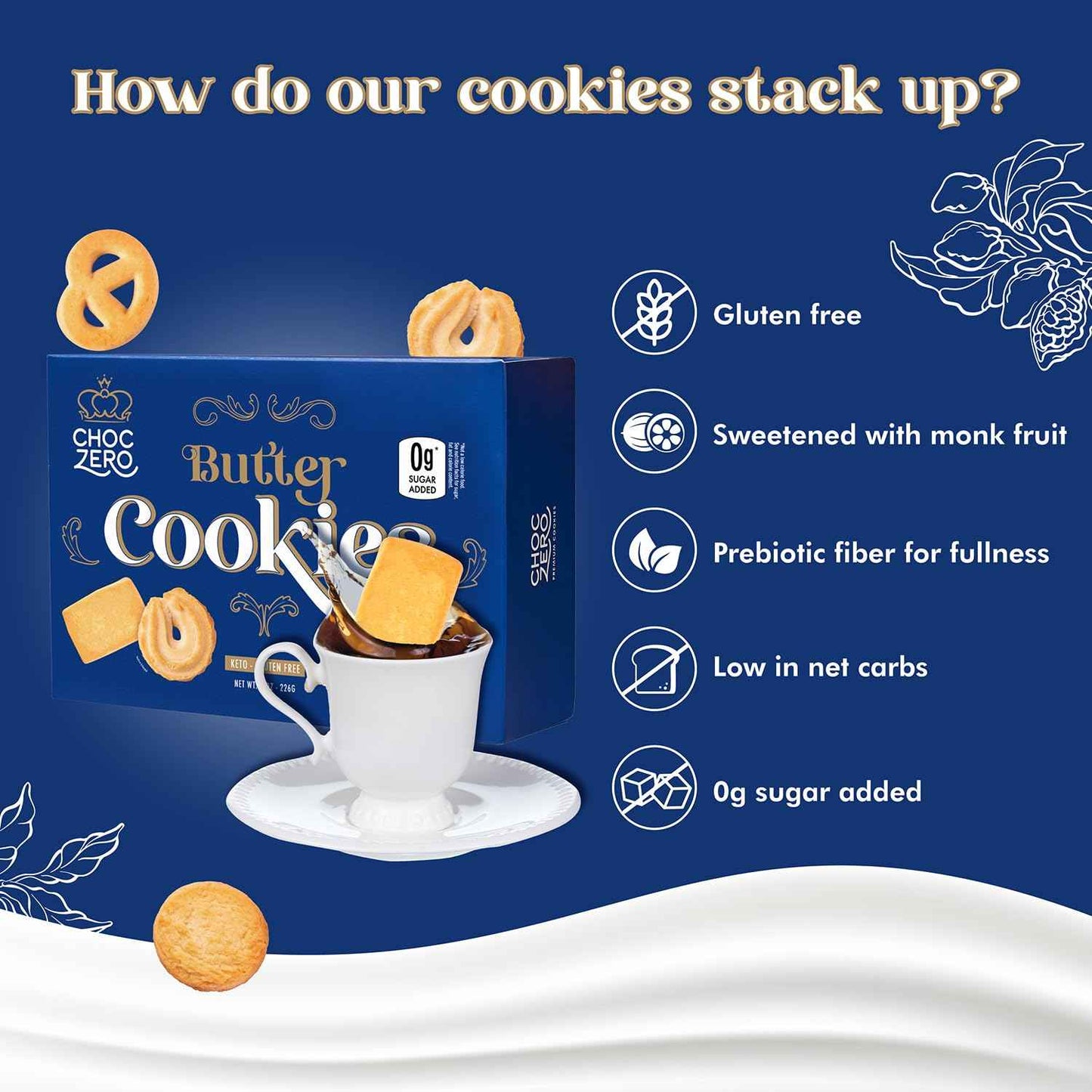 ChocZero Keto Shortbread Cookies - Safe Sweet Treat for Gluten Sensitive Kids at Birthday Parties, No Sugar Alcohols