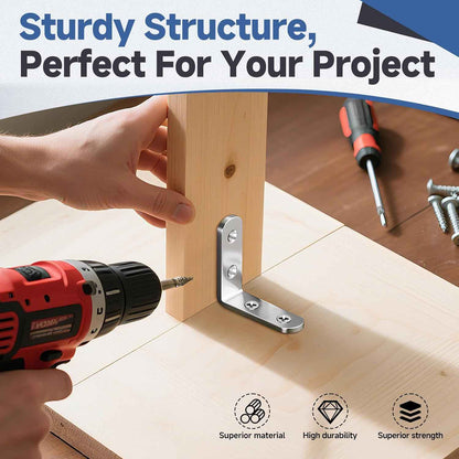 SleekFix L Bracket Set 20 Pack - Rounded Edge Stainless Steel Braces for Child-Safe Furniture Repairs and Pet-Friendly Homes