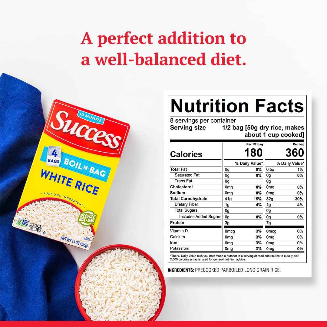 Success Boil-in-Bag Rice, Gluten-Free Non-GMO White Rice for Clean Weeknight Meal Prep, No Preservatives