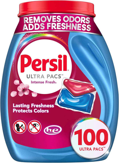 Persil Ultra Pacs Intense Fresh Laundry Detergent – Quick Cold-Wash Solution for In-Unit Laundry Closet, Productivity-Focused Stain Removal 100 Count