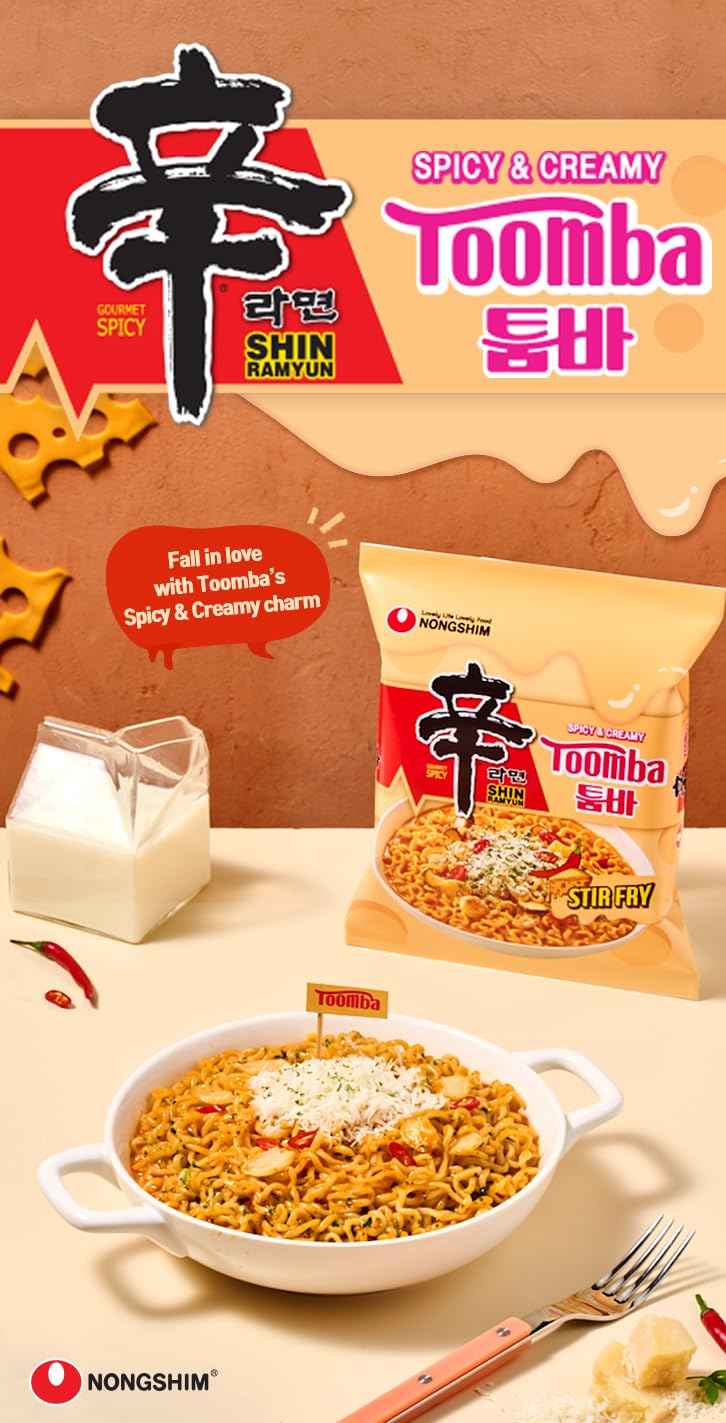 Nongshim Shin Toomba Spicy Creamy Stir Fry Ramen – Kettle-Only Camping Dinner for Backcountry Trips, Pack of 4