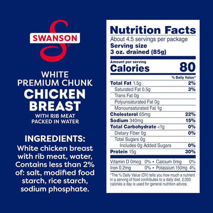 Swanson White Chunk Chicken Breast No Antibiotics No MSG 12.5 oz Pack of 2 – Lean 15g Protein for Wellness Pantry Staples