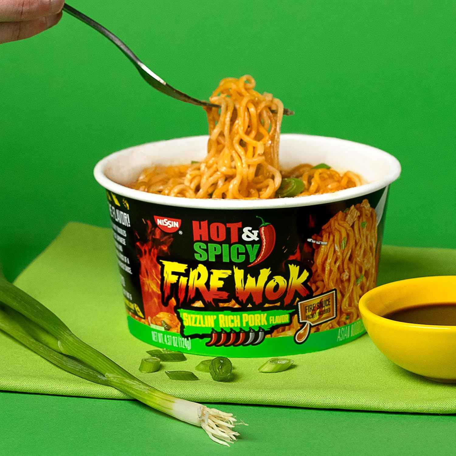 Nissin Hot & Spicy Fire Wok Sizzlin' Rich Pork – Clean Pantry Staple with One Cup, One Sauce, One Step