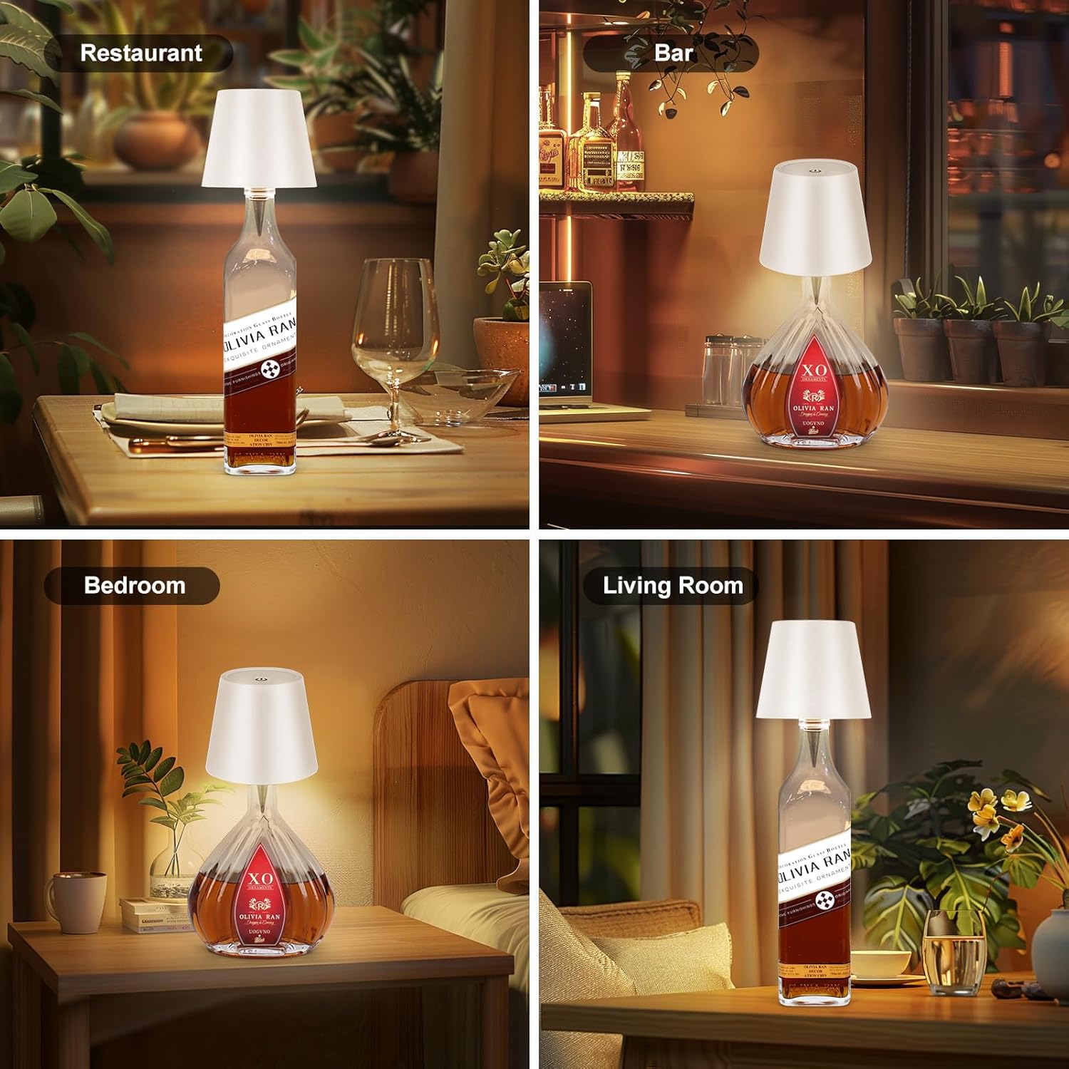 Premium Electroplated Gold Bottle Lamp, Cordless Rechargeable Designer Table Light