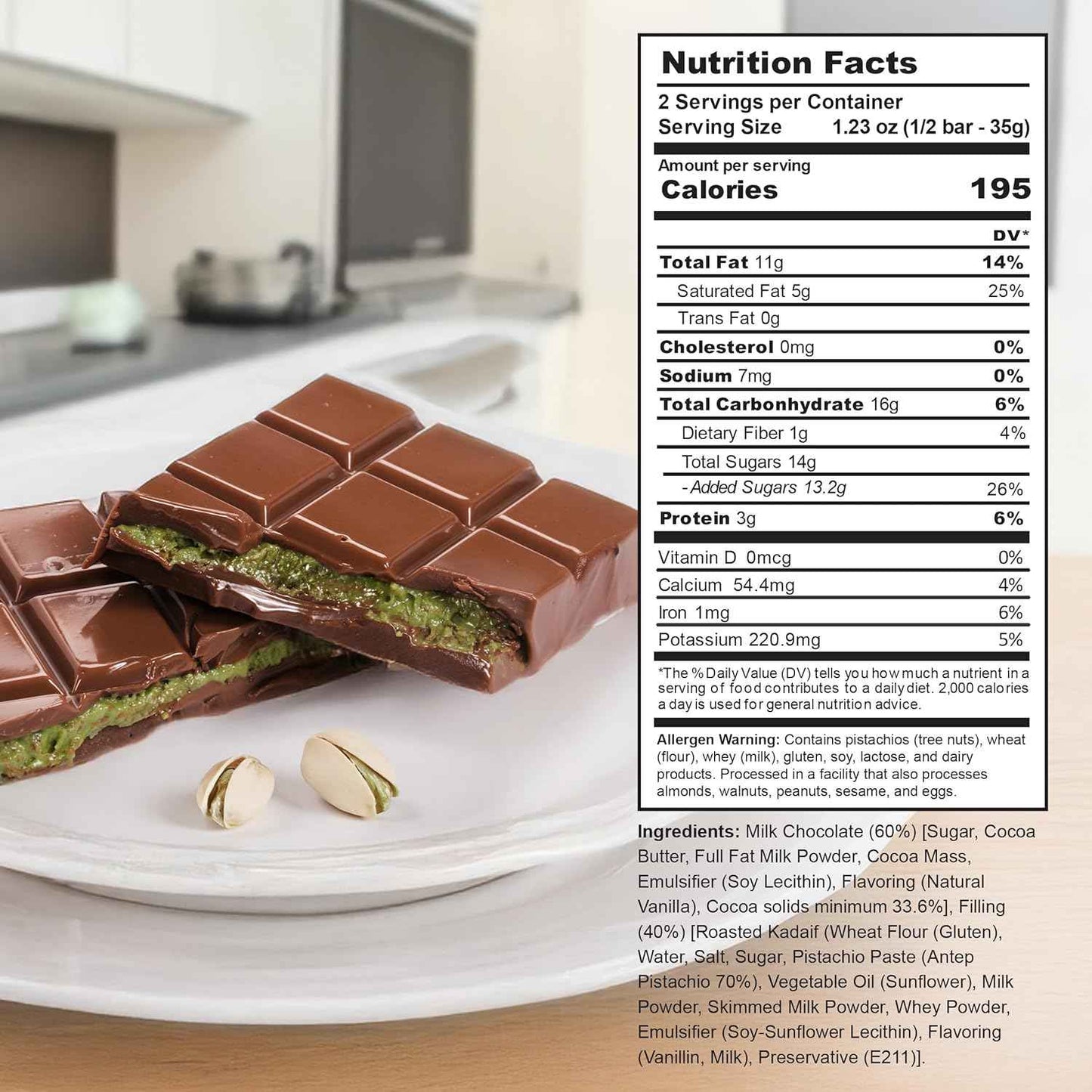 Eastanbul Pistachio Kunafeh Chocolate Bar – Elegant Housewarming Gift for Women and Mom, Viral Middle Eastern Candy