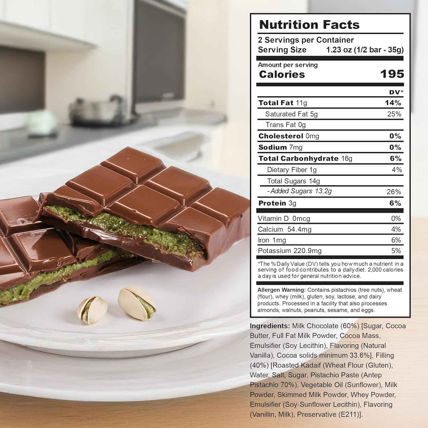 Eastanbul Pistachio Kunafeh Chocolate Bar – Elegant Housewarming Gift for Women and Mom, Viral Middle Eastern Candy