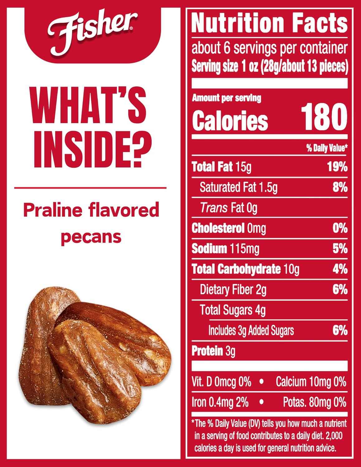 Fisher Praline Pecans, 5.5 oz Resealable Pouch — Sweet Holiday Gift for Her, Stocking Stuffer and Hostess Present