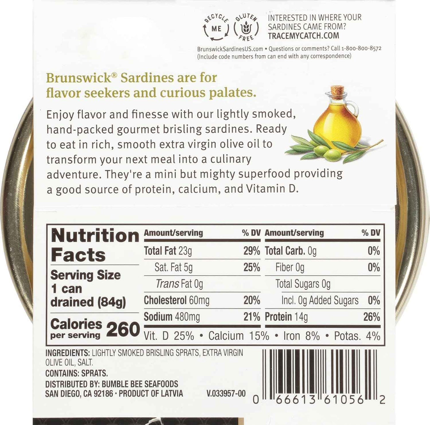 Brunswick Smoked Sardines in EVOO – Shelf Stable Travel Snack for Road Trips and RVs