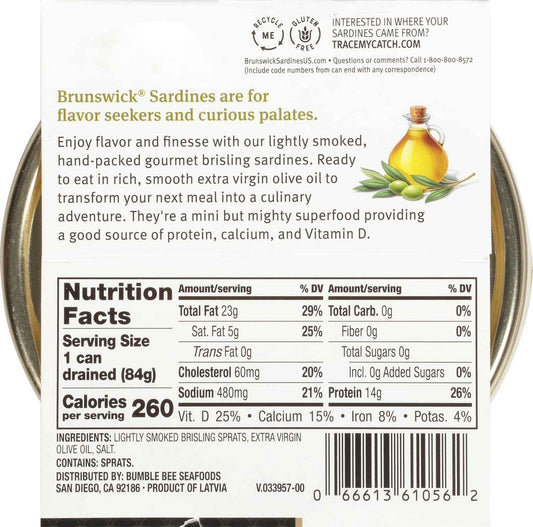 Brunswick Smoked Sardines in EVOO – Shelf Stable Travel Snack for Road Trips and RVs