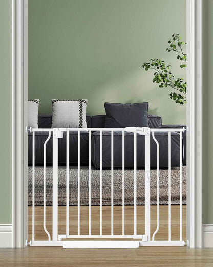 ChildProof Pressure Mounted Pet Gate with Auto-Close Hinge, No Drill Baby Gate 29-40 Inch Wide for Stairways and Doorways, One-Hand Release Lock
