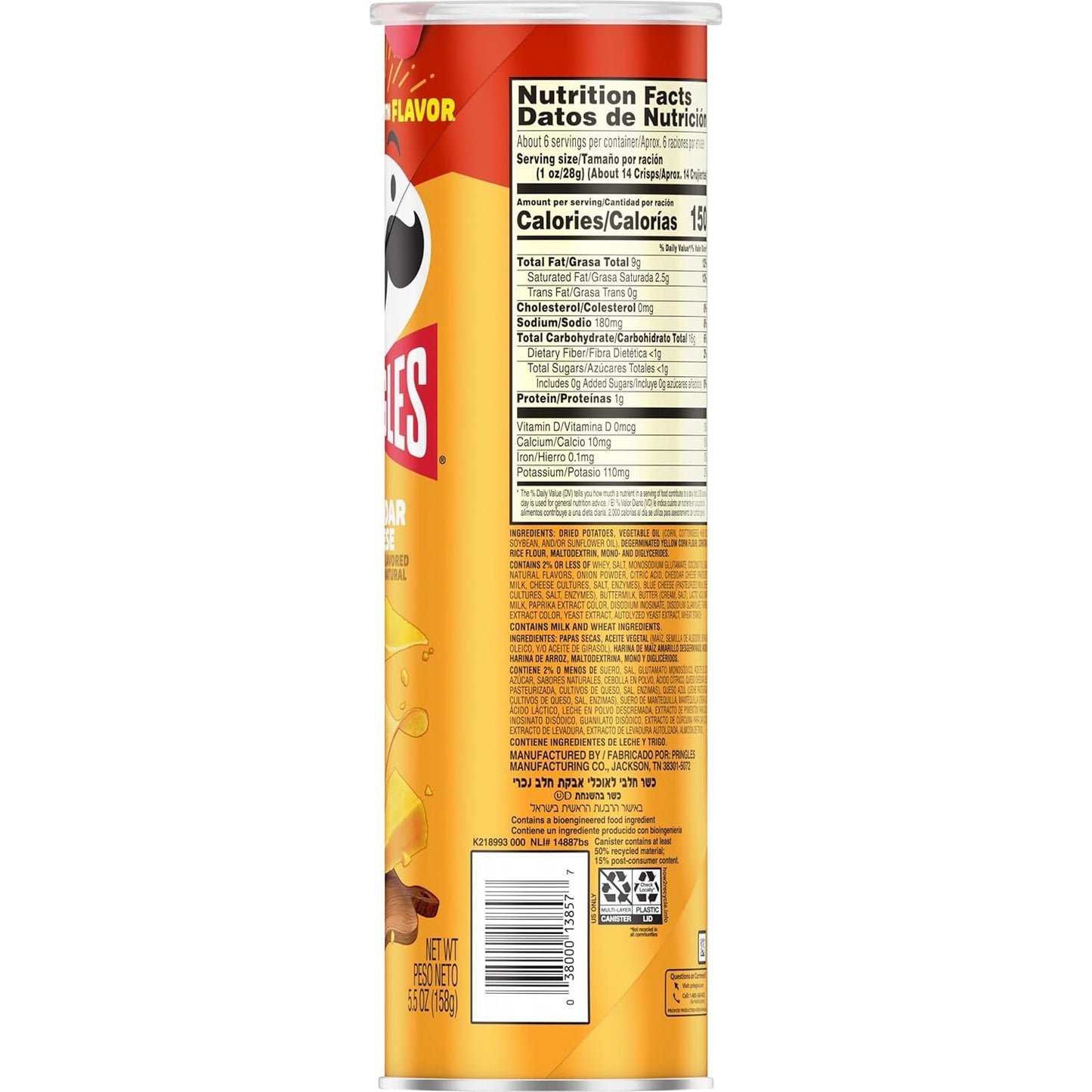 Pringles Cheddar Cheese Crisps – School Lunch Snack for Kids Lunch Boxes