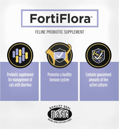 Pro Plan Veterinary Supplements FortiFlora Powder for Cats – Vet-Formulated Safe Daily Probiotic for Kittens and Adult Cats with Sensitive Stomachs