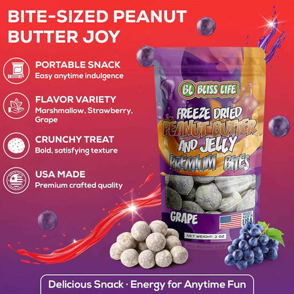 Freeze Dried PB&J Grape Candy – Lunchbox Snack for Kids, Crunchy Sweet Treat That Melts in Your Mouth 2oz