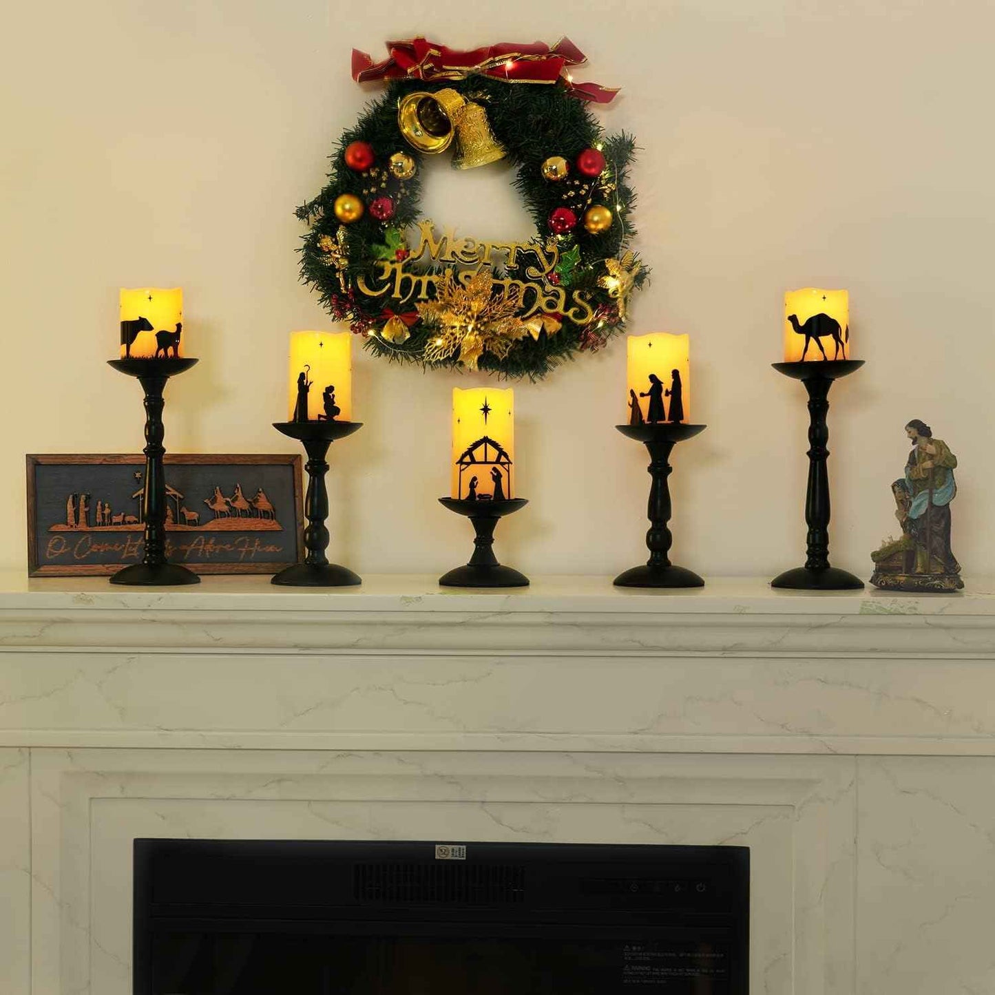 Homemory Flameless Nativity Pillar Candles - Child and Pet Safe LED Christmas Decor with Auto-Off Timer, 5 Pack