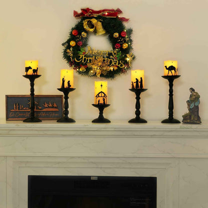 Homemory Flameless Nativity Pillar Candles - Child and Pet Safe LED Christmas Decor with Auto-Off Timer, 5 Pack