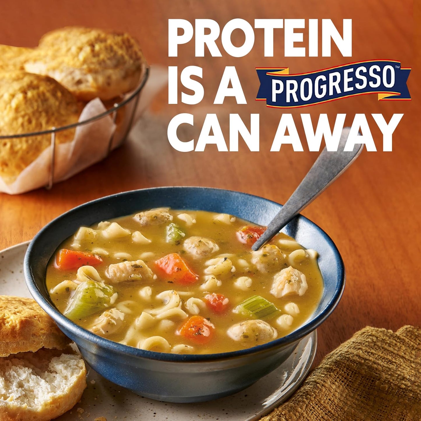 Progresso Protein Mediterranean-Style Meatball and Chicken Soup, Camp Stove and Trail-Ready Heat-and-Eat Meal, 18.5 oz Can