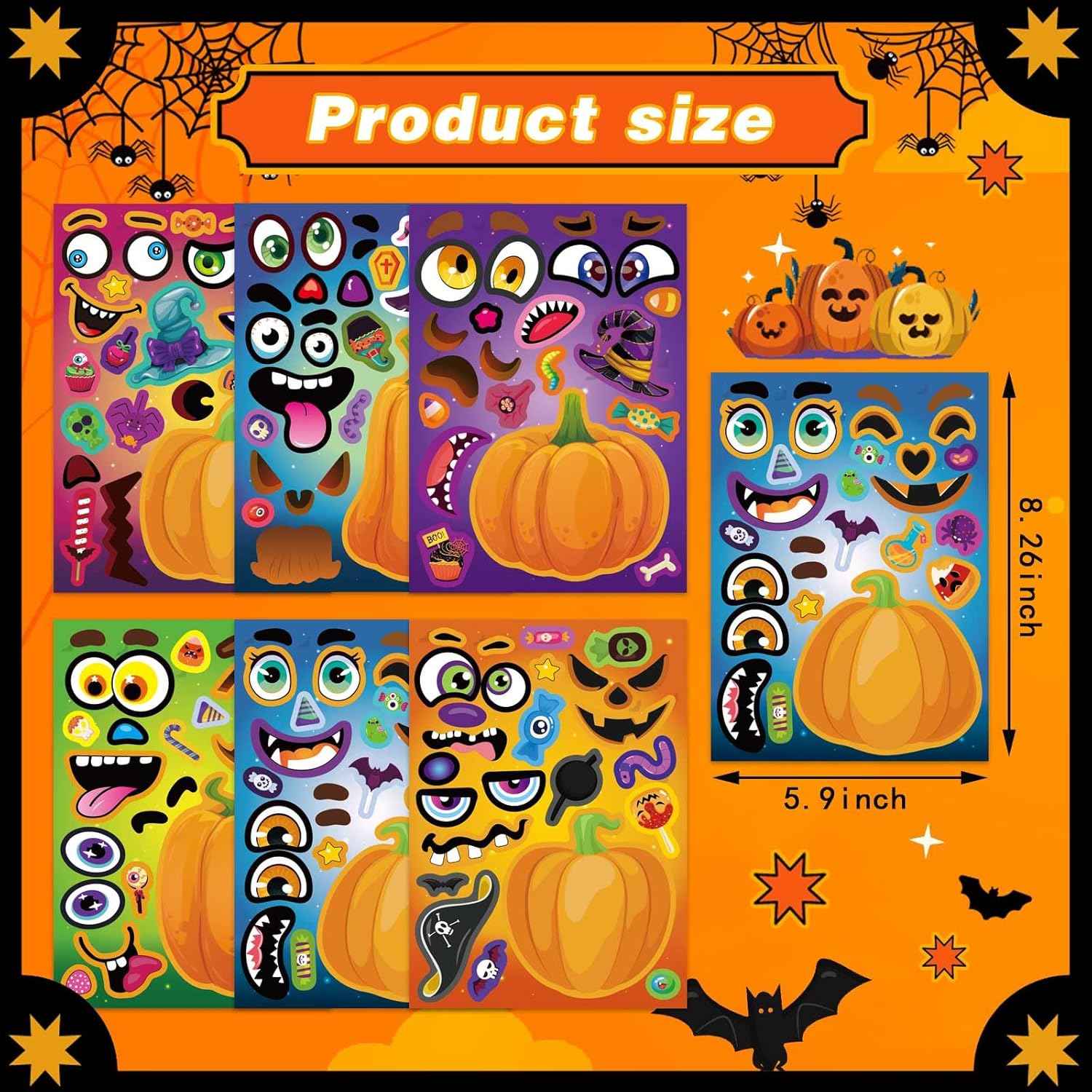 WATINC No-Carve Pumpkin Stickers – Child-Safe Halloween Alternative Eliminating Knife Risk for Family Craft Time
