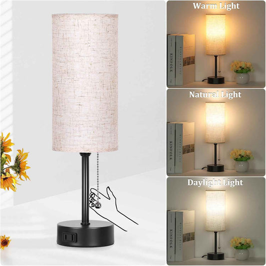 Modern Minimalist Table Lamp for Bedroom, Compact 4.4 Inch Base Reading Light with 2700K 4000K 5000K Modes