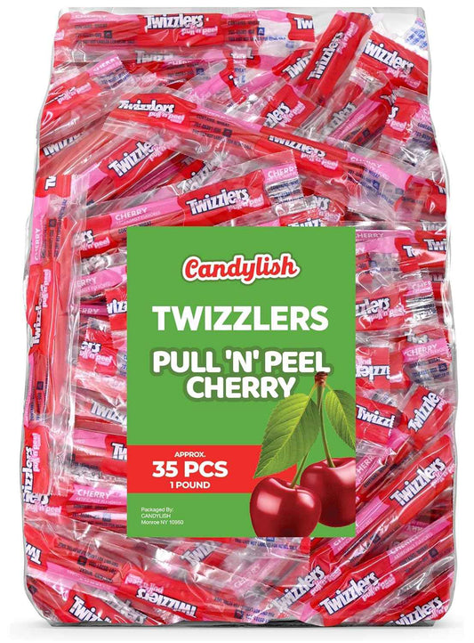 Twizlers Pull 'n' Peel Cherry Bulk Pack – Lunchbox Snack for Kids, 1 lb Pull-Apart Cherry Licorice